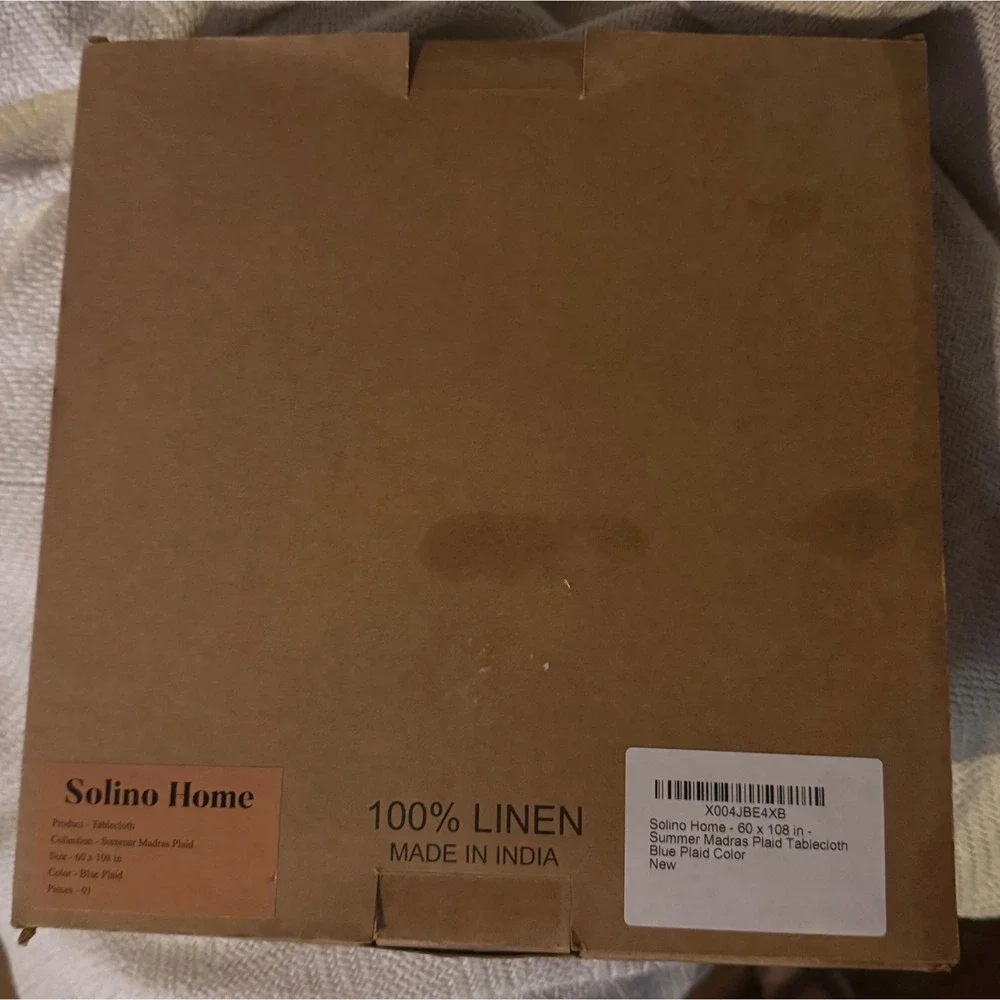 Solino Home Summer Madras Plaid 100% Pure Linen Tablecloth Blue 60 x 108 Rect